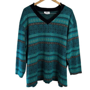 YS Studio by Youngstuff Vintage Sweater Plus Size 3X Blue and Gold Metallic Knit